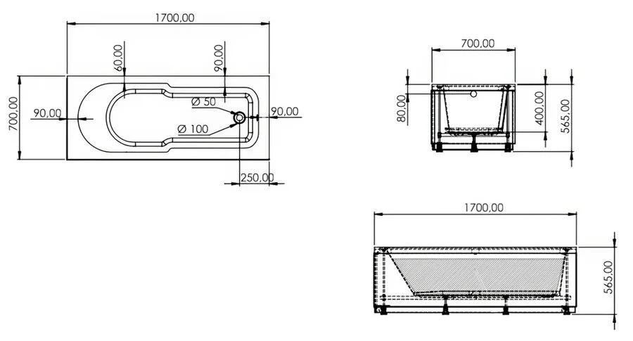 Ванна акриловая Artemis Flora 10110300301028 170 x 70 см, белый - фото 2