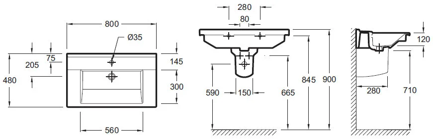 Раковина Jacob Delafon Struktura 80 см белая, с отверстием для смесителя - фото 2