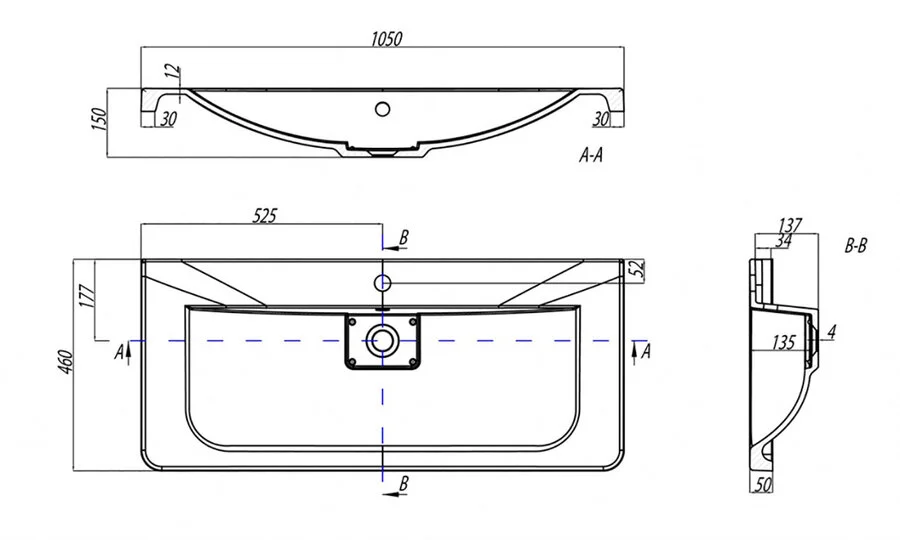 Раковина, цвет белый, д,г,в 105х46х15 см, Акватон Шерилл, в наличии - фото 2