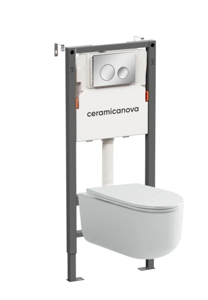 Унитаз с инсталляцией Ceramica Nova Ulma кнопка хром - фото 1