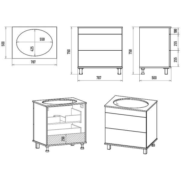 Тумба под раковину напольная Brevita Enfida 70 см бежевая - фото 2