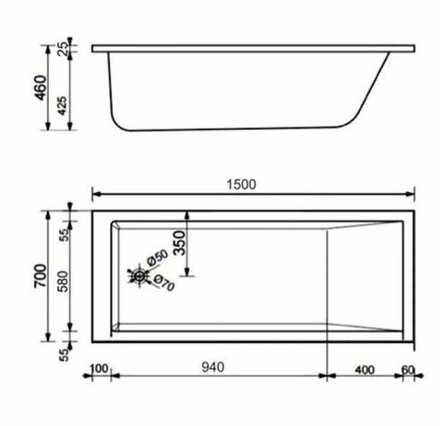 Ванна из литьевого мрамора Radianse Лазурь-1 150 x 70 см, белый, Лазурь-1 R-1500/700, без гидромассажа - фото 6