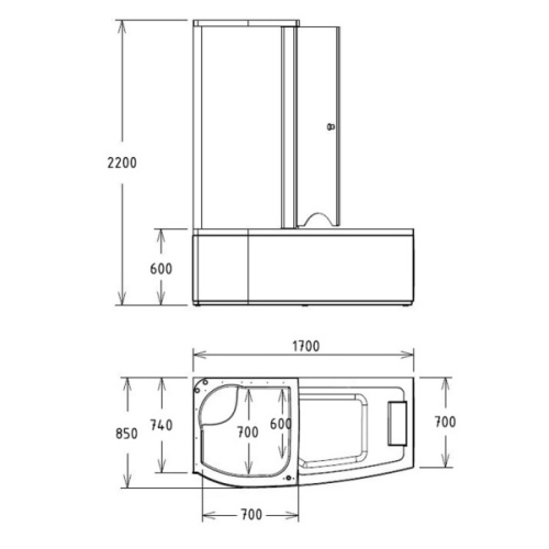 Ванна-кабина Gemy 170х85 см левосторонняя, асимметричные - фото 4