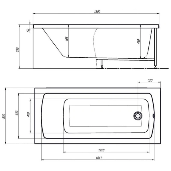 Акриловая ванна Timo RITTA1880, 180 х 80 см, цвет белый - фото 2