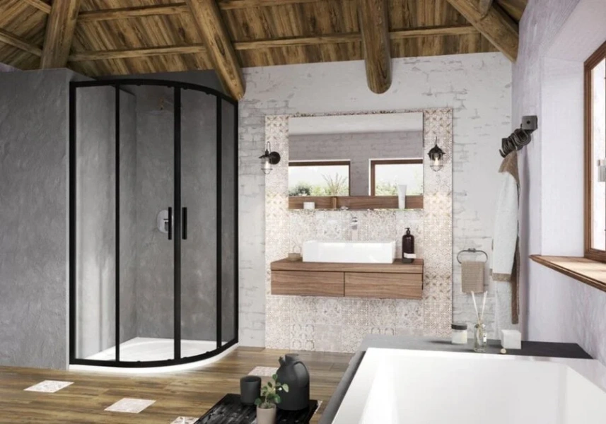 Душевой уголок Ravak Blix Slim BLSCP4 80x80 см профиль черный, стекло прозрачное, полукруглые, четверть круга - фото 2