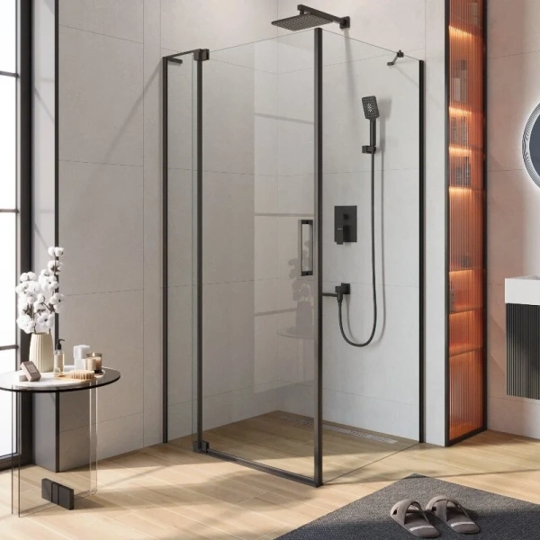 Душевой уголок Cezares Slider 110х90 см стекло прозрачное профиль черный - фото 1
