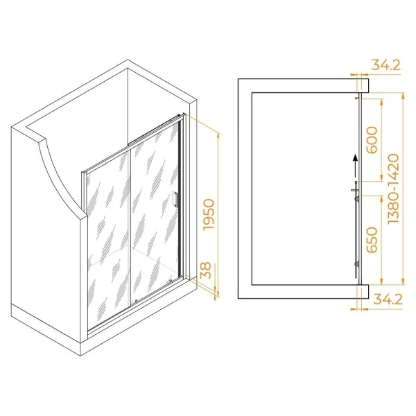 Душевая дверь в нишу RGW Passage PA-14B 140 см профиль черный, стекло прозрачное, современные, hi-tech - фото 2