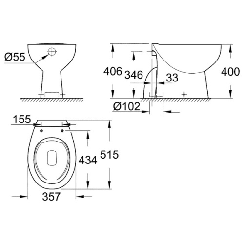 Унитаз напольный приставной безободковый Grohe Bau Ceramic 39431000 - фото 3