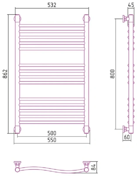 Полотенцесушитель водяной Сунержа Флюид+ 0222-8050 50х80 см лесенка, для систем горячего водоснабжения, для систем отопления, с нижним подключением - фото 5