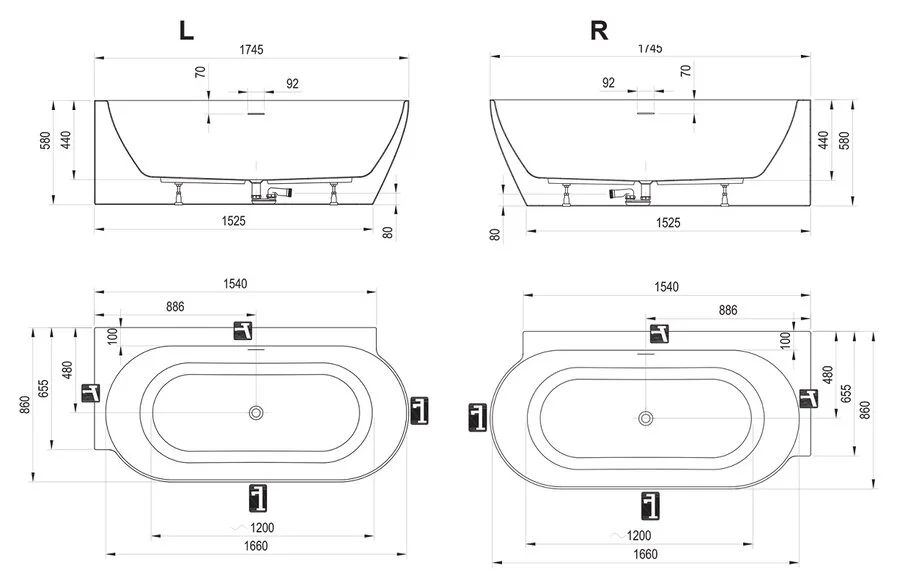 Ванна акриловая Ravak Freedom Corner II TEC L/P CC91600000/CC81600000, 175 x 86 см, розовая, слив-перелив белый, левая/правая - фото 3