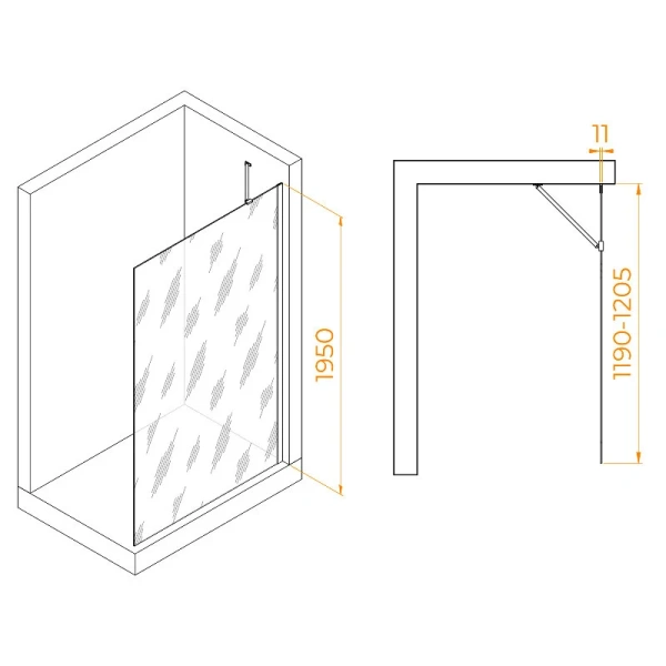 Душевая перегородка RGW Walk In WA-102Gb 120 см профиль золото, современные, hi-tech - фото 2