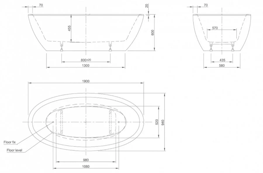 Ванна акриловая Knief Loom, 190 х 95 см, с щелевым сливом, 0100-088-06/0100-091-06 - фото 2