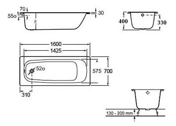 Стальная ванна Roca Contessa 160 x 70 см, цвет белый, 235960000 - фото 2