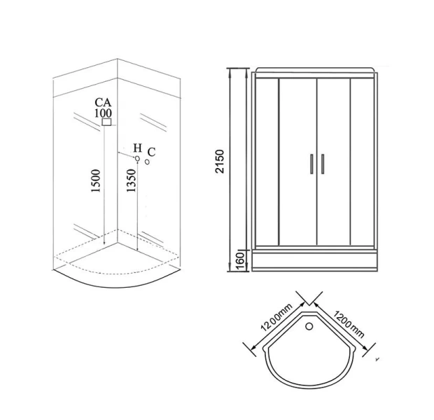 Душевая кабина Grossman 120x120 см профиль черный, полукруглые, четверть круга - фото 2