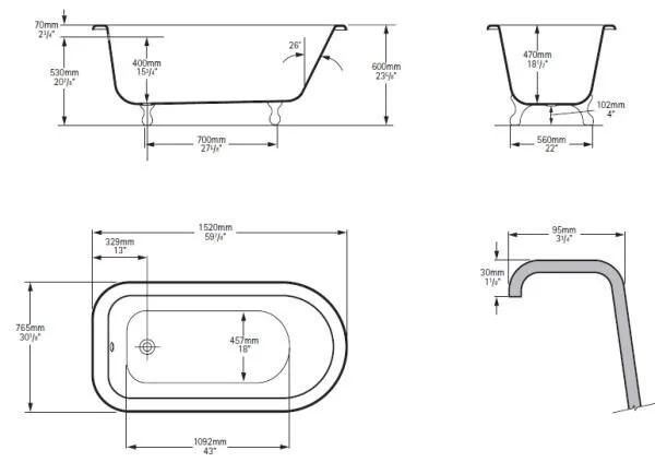 Ванна Victoria&Albert Wessex WES-N-SW, белая, 150 х 75 см, овальные - фото 5