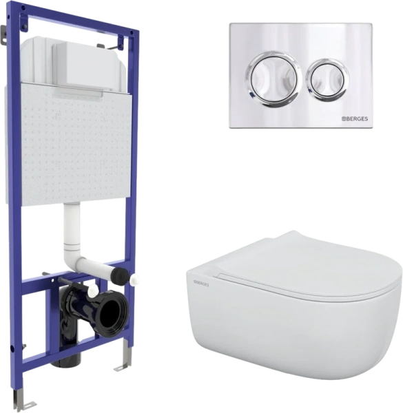 Унитаз с инсталляцией BERGES Ego клавиша O3 хром - фото 1