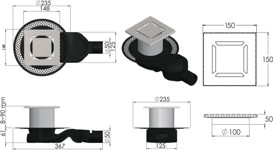 Душевой трап BERGES PLATZ Norma 15 см хром матовый index_1 - фото 8