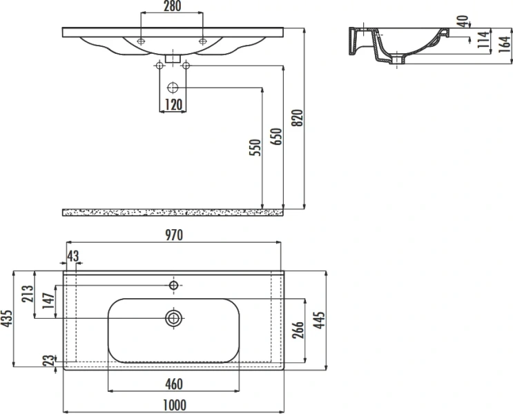 Раковина Creavit Eksen 100 см прямоугольная - фото 2