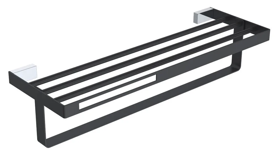Полочка для ванной Boheme Q с полотенцедержателем, черная/хром - фото 1