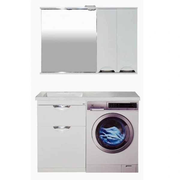 Тумба под раковину напольная Misty Куба 55 см белая, моноблок, для стиральной машины - фото 5