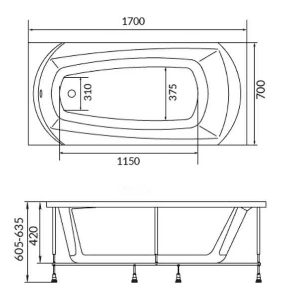 Ванна акриловая Creto Elegia 29-17070, 170 x 70, белый - фото 2