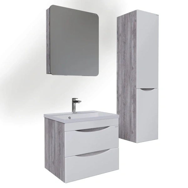 Шкаф-пенал подвесной Grossman Талис 35 см бетон пайн/белый глянец, 35 см - фото 3