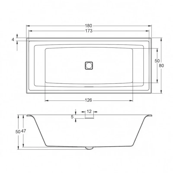 Акриловая ванна Riho Still Square Fall Plug & Play B099060005, 180 x 80 см, наполнение через перелив, цвет белый - фото 2