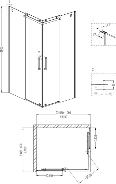 Душевой уголок Grossman Cosmo GR-1110 110x110 см 2 места, стеклянные, угловые, без поддона - фото 5