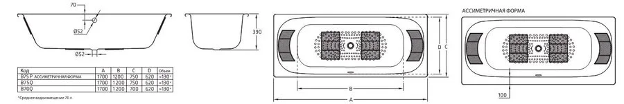 Ванна стальная BLB Universal Duo HG B75Q 170 х 75 см, с шумоизоляцией - фото 2