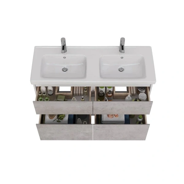 Тумба под раковину подвесная Lemark Combi 125 см бетон, с двойной раковиной - фото 5