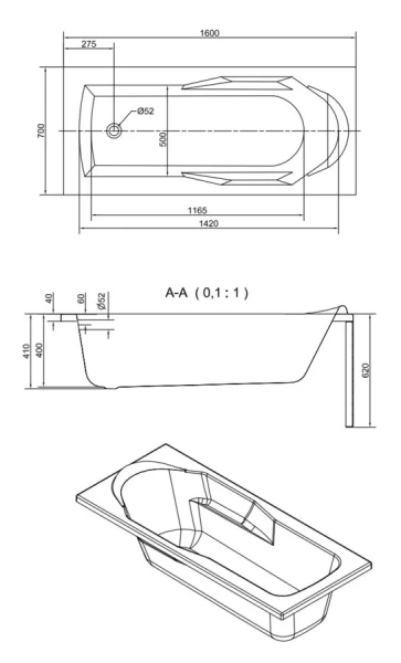 Ванна акриловая Cersanit Santana 63324 160 x 70 см, прямоугольная, белая - фото 2