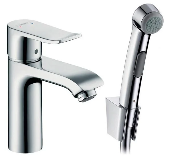 Смеситель с гигиеническим душем Hansgrohe Metris со сливным клапаном Push-Open - фото 1