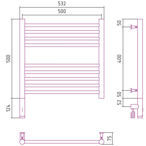 Полотенцесушитель электрический Сунержа Богема 3.0 50х50 см левый другие цветовые решения - фото 4