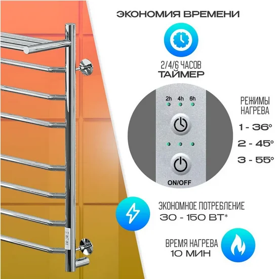 Полотенцесушитель электрический Ника WAY 80х50 см хром - фото 4
