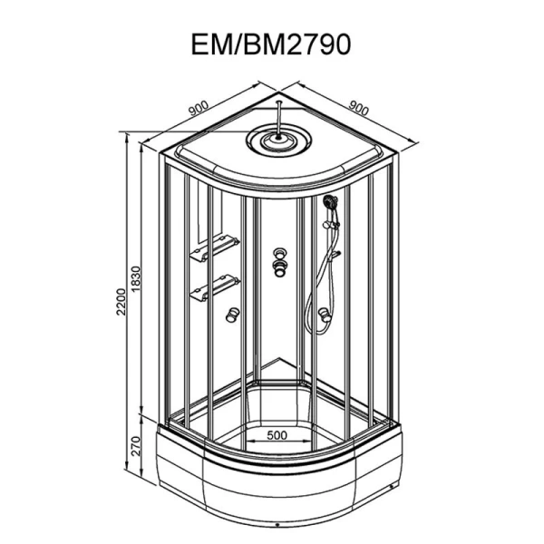 Душевая кабина Deto EM 90x90 см с радио, полукруглые, четверть круга - фото 2