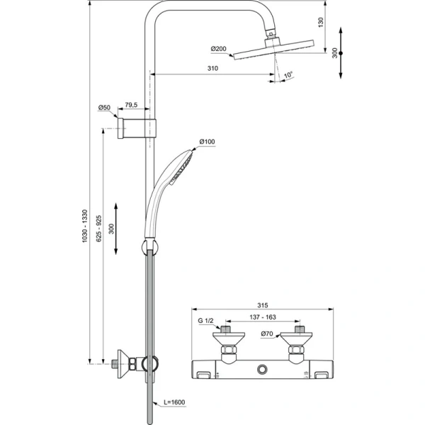 Душевая стойка Ideal Standard CeraTherm T25 с термостатом - фото 2