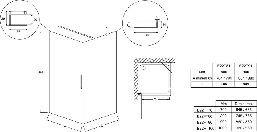 Душевая дверь Jacob Delafon Contra 80 см профиль черный, современные, hi-tech - фото 2