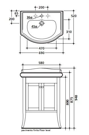 Тумба под раковину напольная Kerasan Retro 58 см noce, нет в наличии - фото 2