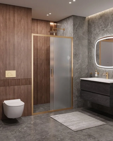 Душевая дверь в нишу Cezares Molveno 120 см стекло рифленое профиль золото - фото 4