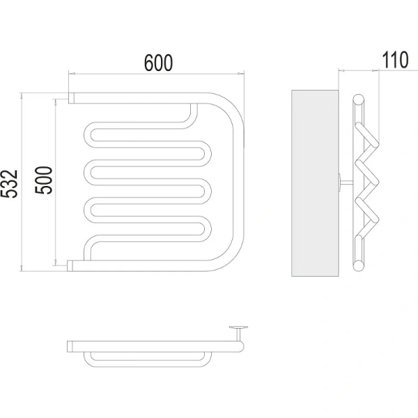 Полотенцесушитель водяной Terminus Фокстрот-Лиана 500x600 хром - фото 2