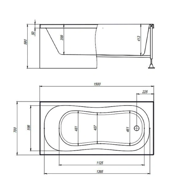 Акриловая ванна Timo INKA1570, 150 х 70 см, цвет белый - фото 2