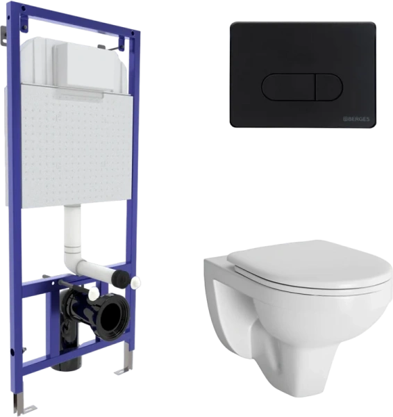 Унитаз с инсталляцией BERGES Gamma кнопка черная - фото 1