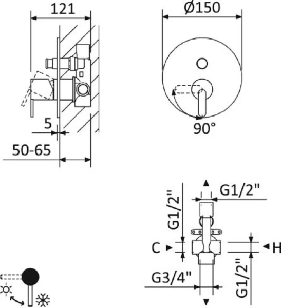 Смеситель для душа Cezares Leaf-Vdim встраиваемый, однорычажный - фото 2