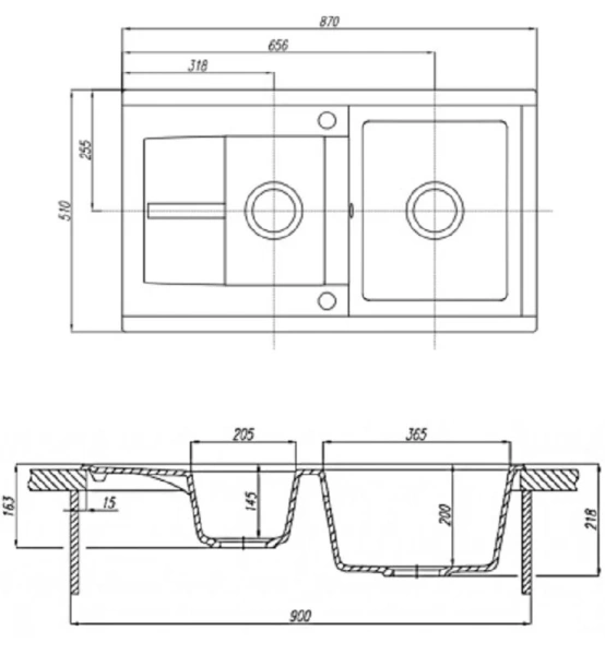 Мойка для кухни Акватон Делия 87 см серый шелк, прямоугольной формы - фото 4
