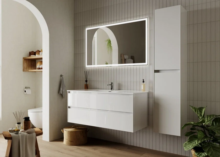 Тумба под раковину подвесная Sancos Cento 120 см белая, моноблок - фото 5