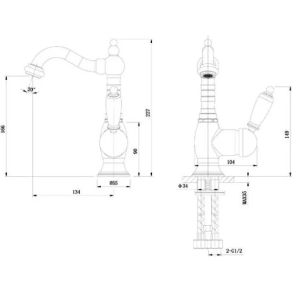 Смеситель Caprigo Adria-Uno 02M-524-crm, для раковины, цвет хром - фото 2