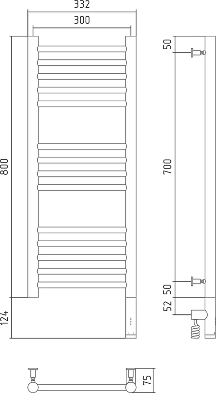 Полотенцесушитель электрический Сунержа Богема 3.0 30х80 см матовый черный, лесенка, вертикальные, узкие - фото 4