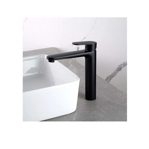 Смеситель для раковины Акватек Ника черный матовый, высокие, из латуни, округлая форма - фото 5