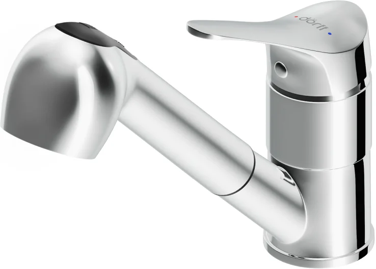 Смеситель для кухни Dorff Ultra с вытяжным изливом, высокие, недорогие, округлая форма - фото 5