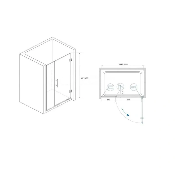 Душевая дверь в нишу RGW Hotel HO-012 100 см профиль хром, стекло прозрачное - фото 2